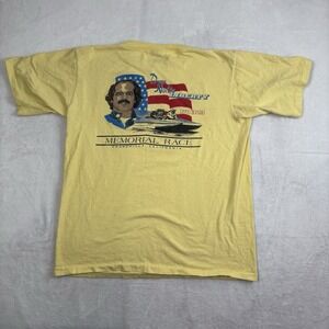 VTG 1987 Dave Nolte Liberty Memorial Race Chowchilla Yellow Graphic Shirt Mens M
